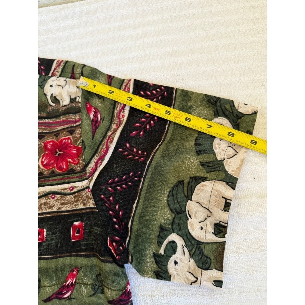 Erin London Womens Blouse Shirt Green Elephant Print Silk Linen Small - Picture 13 of 13